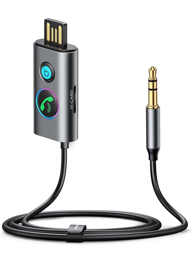 SYOSI Bluetooth 5.3 Receiver, Hifi Deep Bass Sound Aux Bluetooth Adapter For Car 3.5Mm Jack Kit With Built-In Microphone Aux Input For Car Home Stereo Wired Headphones Hands-Free Call Dual Connection - Image 1