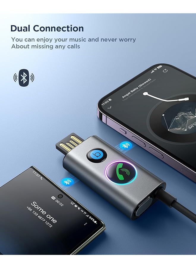 SYOSI Bluetooth 5.3 Receiver, Hifi Deep Bass Sound Aux Bluetooth Adapter For Car 3.5Mm Jack Kit With Built-In Microphone Aux Input For Car Home Stereo Wired Headphones Hands-Free Call Dual Connection - Image 4