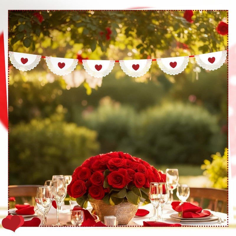 Tenceur 10 ft Vintage Valentine Wonderland Party Garland Valentines Banner Red Heart Garland Red Glitter Heart for Wedding Anniversary Birthday Party Supplies - Image 5