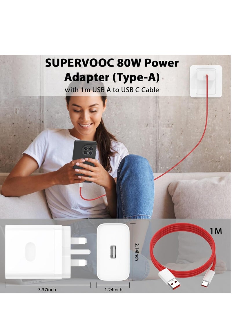 80W Power Adapter, Supervooc Charger USB Plug Charger Type A Wall Charger VOOC Fast Charger and 1m USB C Cable Compatible with Oppo Find X8 X7 X6 X5 X3 X2 Pro A80 A60 A40 Reno  13 12 Pro 12F 11F  A7 - Image 4