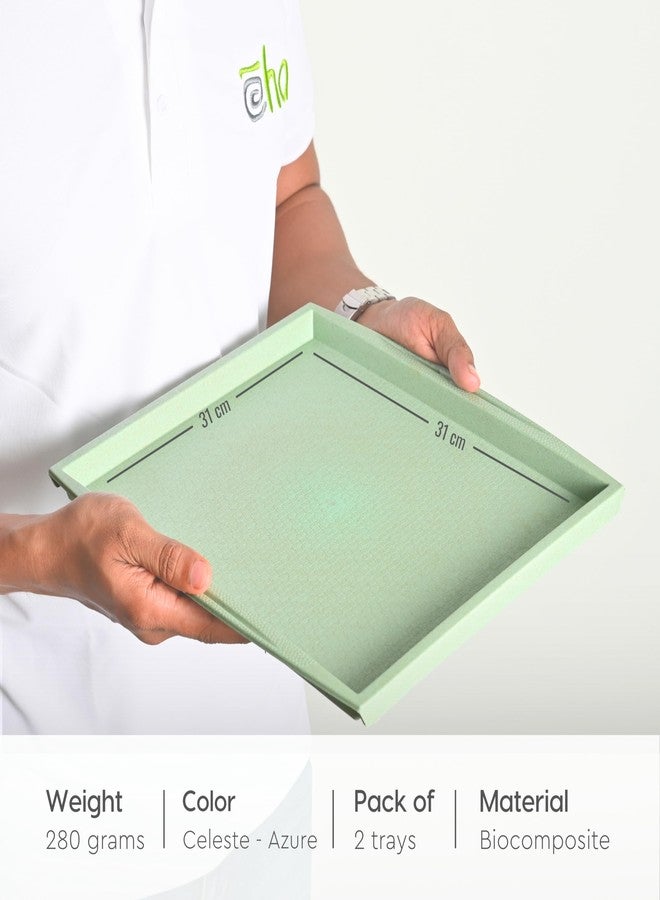Eha Earth Friendly Square Trays for Serving Set of 2 | 11 Inch | Serving Tray Made with Coffee Husk & Rice Husk | Tray Set for Serving Tea/Coffee/Snacks | Azure-Cele - Image 2