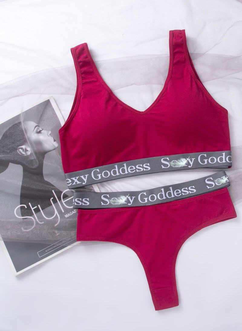 Red Bikini Set with High Waist Belt - Two Pieces 