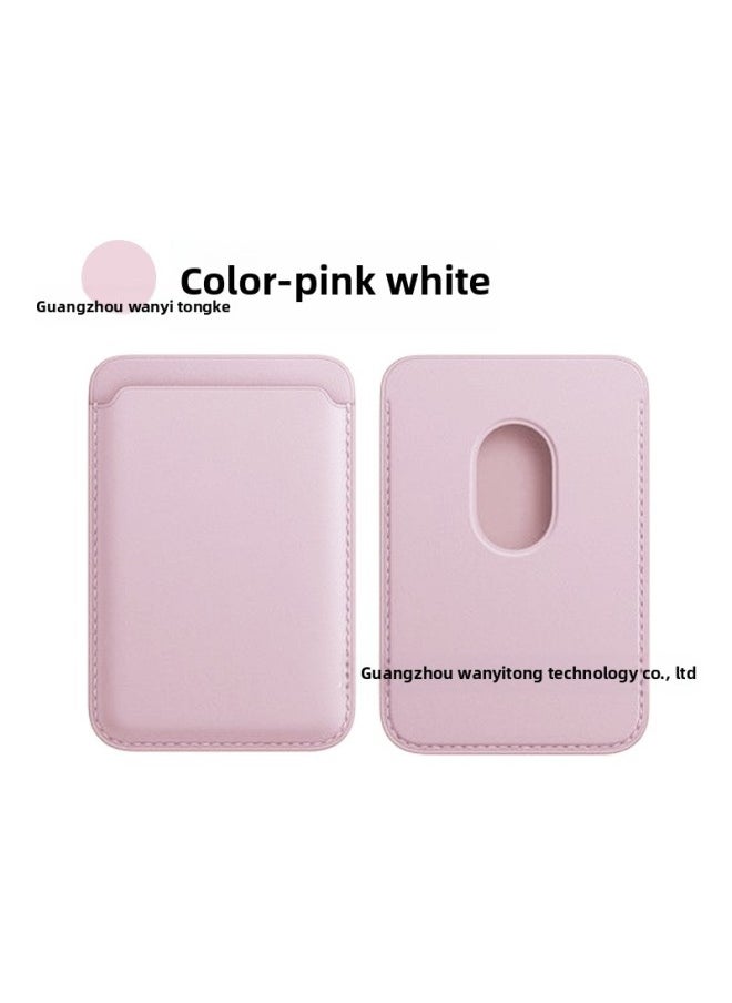 Generic - For Apple 14 Magsafe Leather Animation Card Bag For IPhone 13 Back Sticker Magnetic Card 12 Genuine Leather Card Holder-Color:Pink White-Applicable Model:Leather Strong Magnetic Card Bag + Animation Without LOGO - Image 1