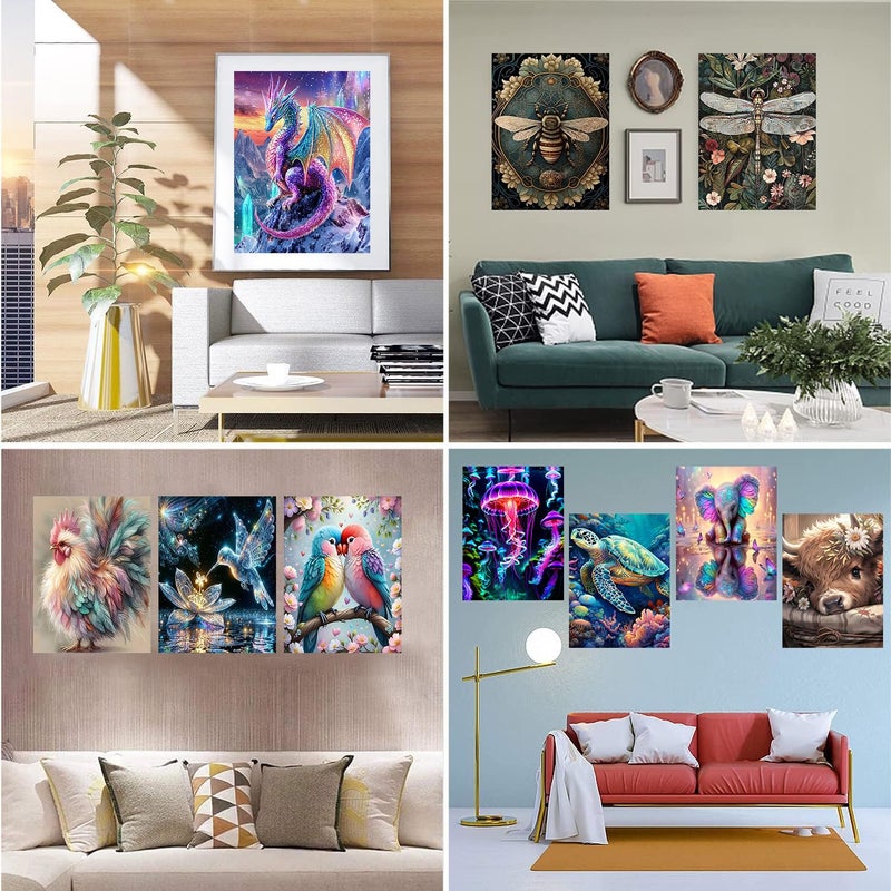 Meothan Multipack Diamond Art Kits for Adults, 12 Pack Animals Diamond Painting Kits for Adults, 5D DIY Round Dimond Gem Art Packs of 12, Home Decor Gift 12x16inch - Image 2