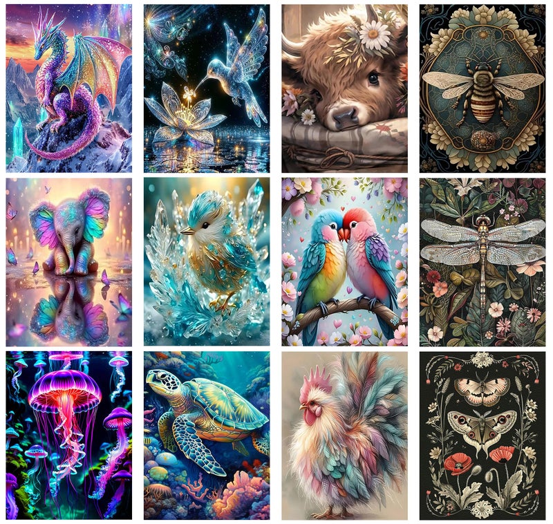 Meothan Multipack Diamond Art Kits for Adults, 12 Pack Animals Diamond Painting Kits for Adults, 5D DIY Round Dimond Gem Art Packs of 12, Home Decor Gift 12x16inch - Image 1