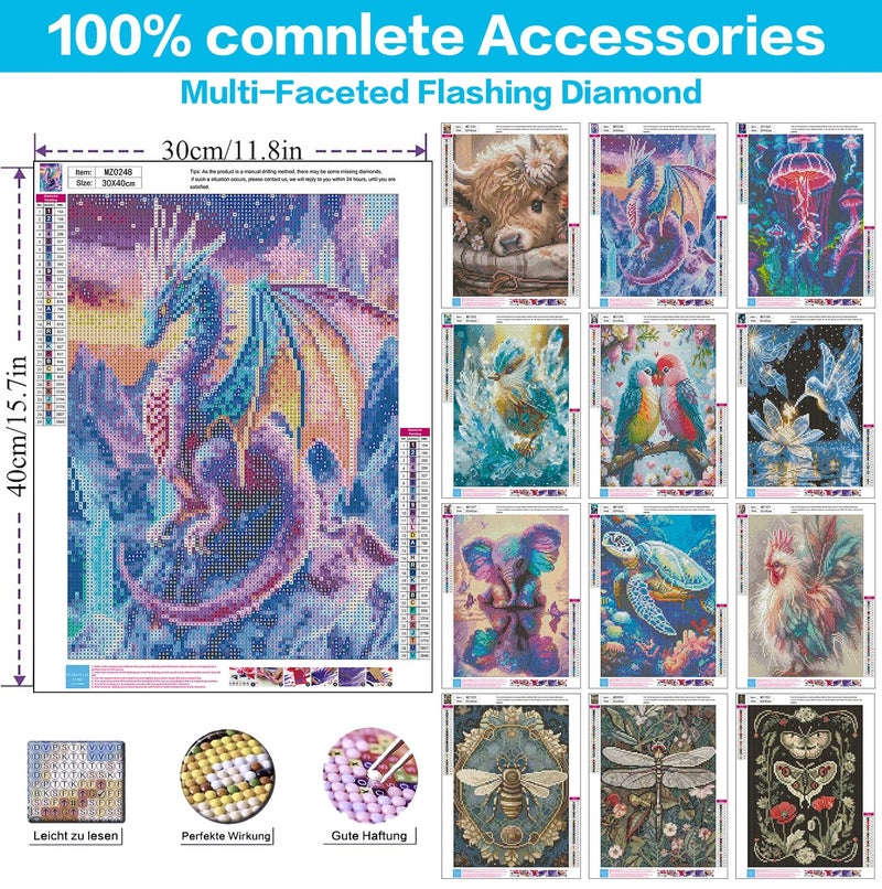 Meothan Multipack Diamond Art Kits for Adults, 12 Pack Animals Diamond Painting Kits for Adults, 5D DIY Round Dimond Gem Art Packs of 12, Home Decor Gift 12x16inch - Image 3