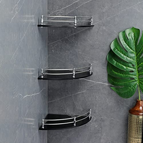 FORTUNE Glass Corner Shelf/Bathroom Shelf/Multipurpose Shelf/Living Room Corner Shelf/Wall Mount Bathroom Shelves (Black) (9 x 9 Inch) - (Pack of 3) - Image 1