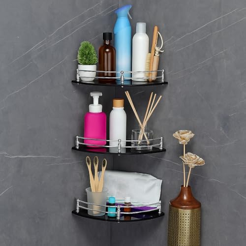 FORTUNE Glass Corner Shelf/Bathroom Shelf/Multipurpose Shelf/Living Room Corner Shelf/Wall Mount Bathroom Shelves (Black) (9 x 9 Inch) - (Pack of 3) - Image 3