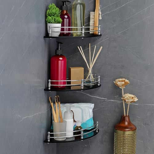 FORTUNE Glass Corner Shelf/Bathroom Shelf/Multipurpose Shelf/Living Room Corner Shelf/Wall Mount Bathroom Shelves (Black) (9 x 9 Inch) - (Pack of 3) - Image 4