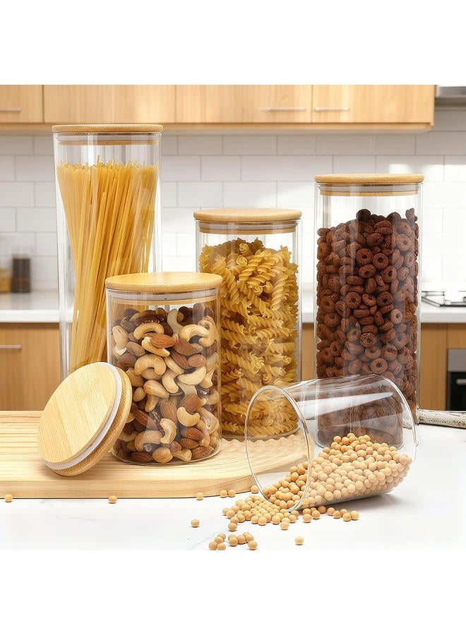 Flrolove Glass Food Storage Containers Set,Airtight Food Jars with Bamboo Wooden Lids - Set of 5 Kitchen Canisters For Sugar,Candy, Cookie, Rice and Spice Jars - Image 2