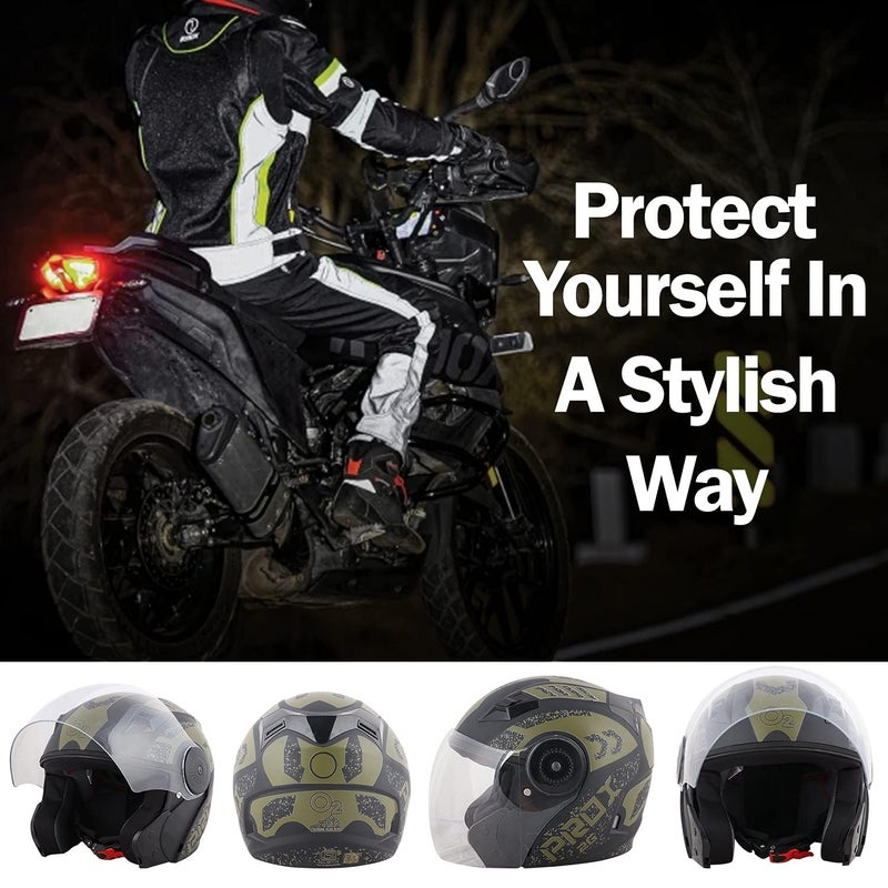 O2+ Prox 2G Half Face Helmet with Scratch Resistant Clear Visor, Cross Ventilation & Matte Finish Graphics for Men’s Bike Motorcycle Scooty Riding (Mehandi) - Image 5