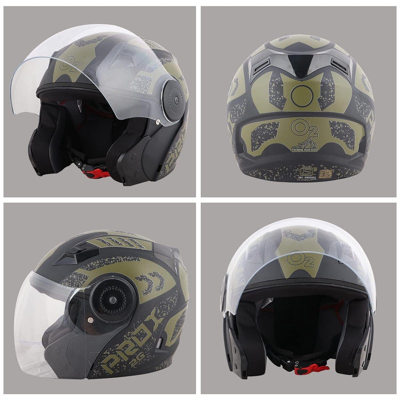 O2+ Prox 2G Half Face Helmet with Scratch Resistant Clear Visor, Cross Ventilation & Matte Finish Graphics for Men’s Bike Motorcycle Scooty Riding (Mehandi) - Image 4