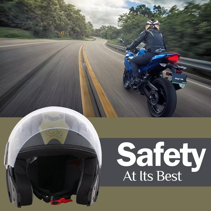O2+ Prox 2G Half Face Helmet with Scratch Resistant Clear Visor, Cross Ventilation & Matte Finish Graphics for Men’s Bike Motorcycle Scooty Riding (Mehandi) - Image 2