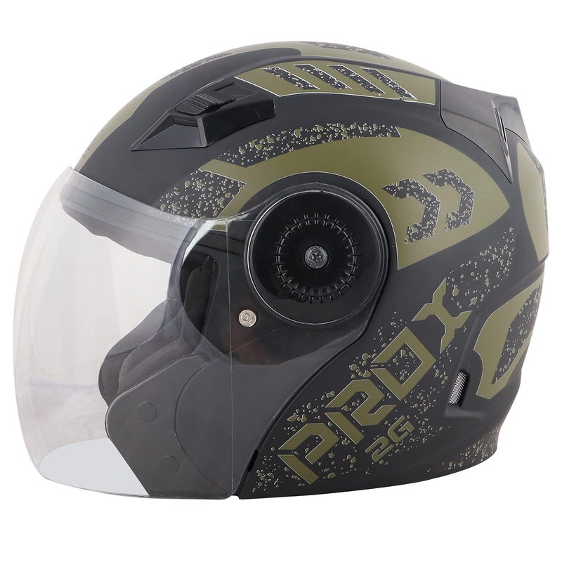 O2+ Prox 2G Half Face Helmet with Scratch Resistant Clear Visor, Cross Ventilation & Matte Finish Graphics for Men’s Bike Motorcycle Scooty Riding (Mehandi) - Image 1