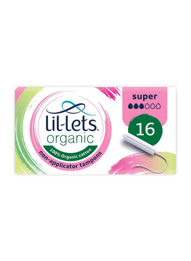 Lil-Lets Organic Cotton Non-Applicator Tampons Super 16 Pcs - Image 1