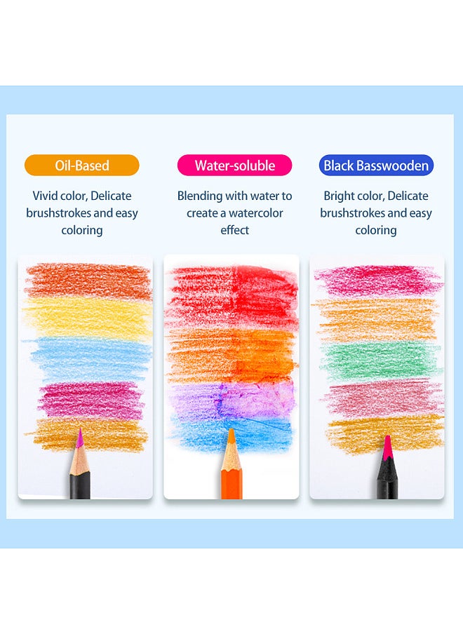 H&B 72 Oil-Based Colored Pencils Pre-Sharpened 3mm Lead Wide Spectrum Vibrant Colors with 1 Coloring Pen for Sketching Drawing Coloring Books and Artistic Creations Ideal  - Image 2