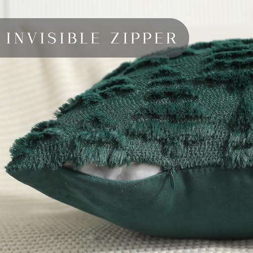 Allorry Christmas Pillow Covers 18 x 18 Set of 2 Xmas Decorations Dark Green Christmas Tree Pillow Cases Plush Faux Fur Soft Cushion Case for Winter Xmas Holiday Home Bedroom Sofa Decors SY003A18 - Image 3
