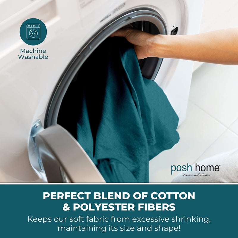 Posh Home Posh Home Jersey Knit Sheet Set - 4-Piece Jersey Bed Sheets - T-Shirt Breathable & Soft Cotton Jersey Sheets - Includes Flat Sheet  Jersey Fitted Sheet  & 2 Pillowcases - Queen Jersey Sheets  Teal - Image 5