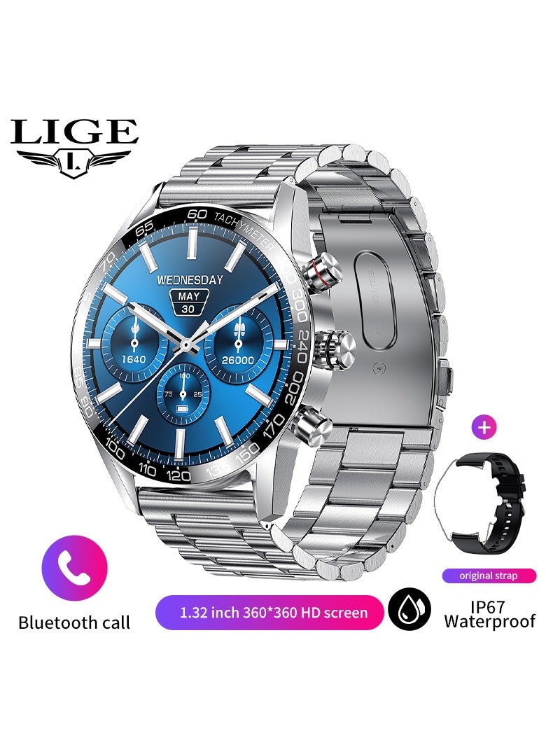 LIGE New HD TFT Screen Smart Watches for Men's Business Bluetooth Call Sleep Sports Heart Rate Blood Pressure Fitness Tracker Waterproof Multi-function Steel Silver - Image 1