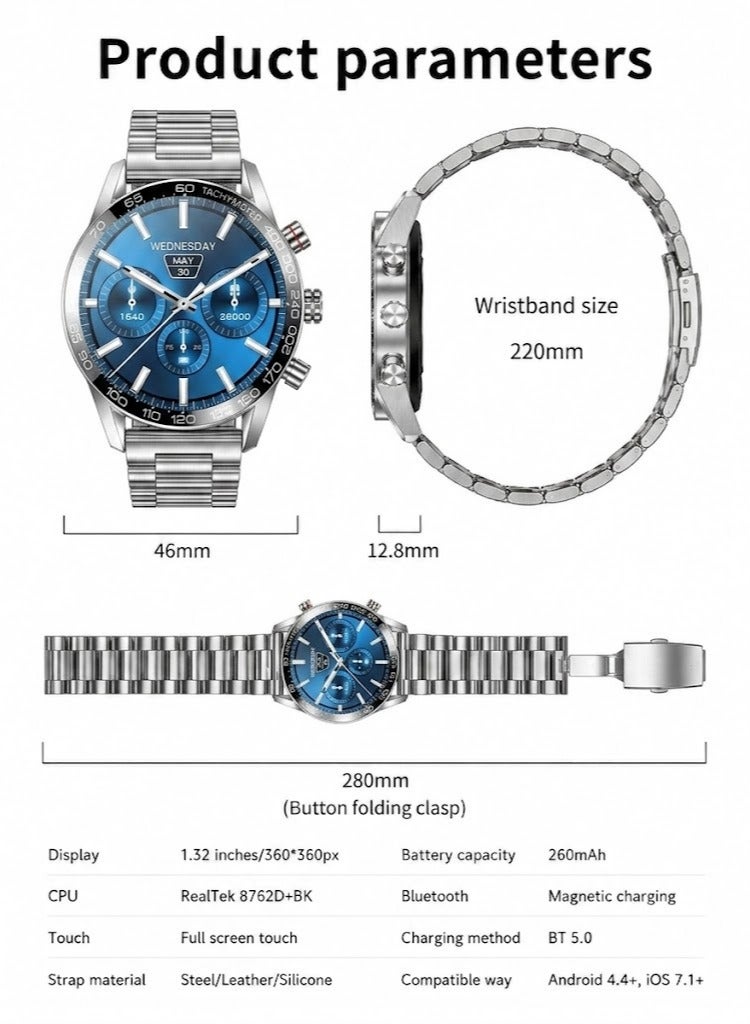 LIGE New HD TFT Screen Smart Watches for Men's Business Bluetooth Call Sleep Sports Heart Rate Blood Pressure Fitness Tracker Waterproof Multi-function Steel Silver - Image 4