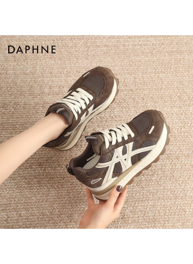 Daphne Dafuni Women's Thick-soled Sneakers With Hidden Heel Lift, Versatile Chunky Dad Shoes For Travel And Casual Wear, Trendy Brown, Size 34 - Image 3