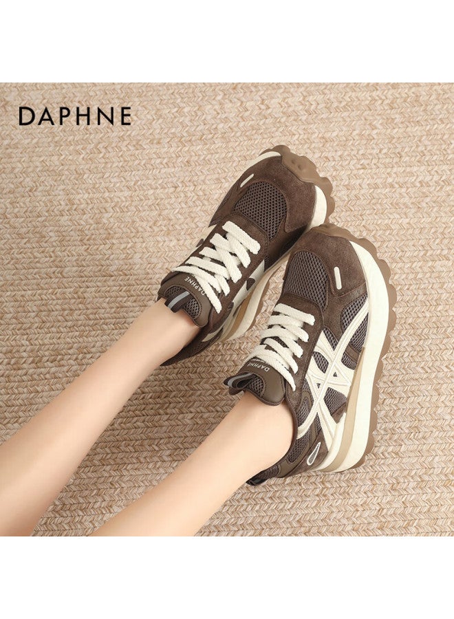 Daphne Dafuni Women's Thick-soled Sneakers With Hidden Heel Lift, Versatile Chunky Dad Shoes For Travel And Casual Wear, Trendy Brown, Size 34 - Image 4