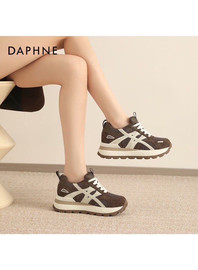 Daphne Dafuni Women's Thick-soled Sneakers With Hidden Heel Lift, Versatile Chunky Dad Shoes For Travel And Casual Wear, Trendy Brown, Size 34 - Image 5