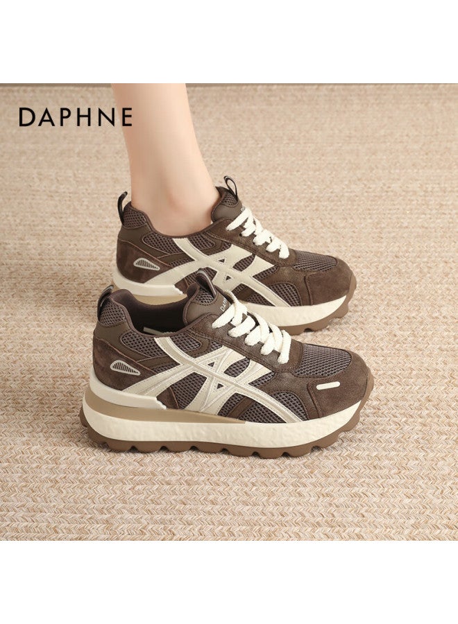 Daphne Dafuni Women's Thick-soled Sneakers With Hidden Heel Lift, Versatile Chunky Dad Shoes For Travel And Casual Wear, Trendy Brown, Size 34 - Image 2