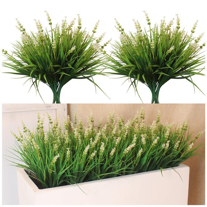 Outdoor Artificial Flowers 12 Bundles Plastic Plants Faux White Flower Fake Monkey Grass for Planters Dcor Outside White