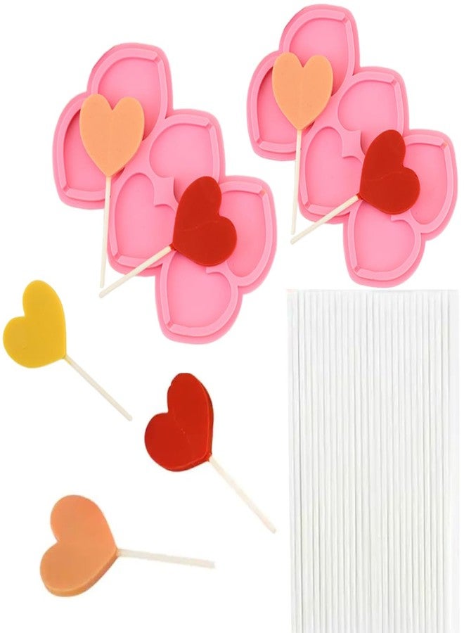 AUOCATTAIL 2 PCS Heart Lollipop Molds 6 Holes Heart Shaped Chocolate Candy Lolly Mold with 20 Lollipop Sticks Cake Decorations for Valentine Day Anniversary Day Dating Present - Image 1