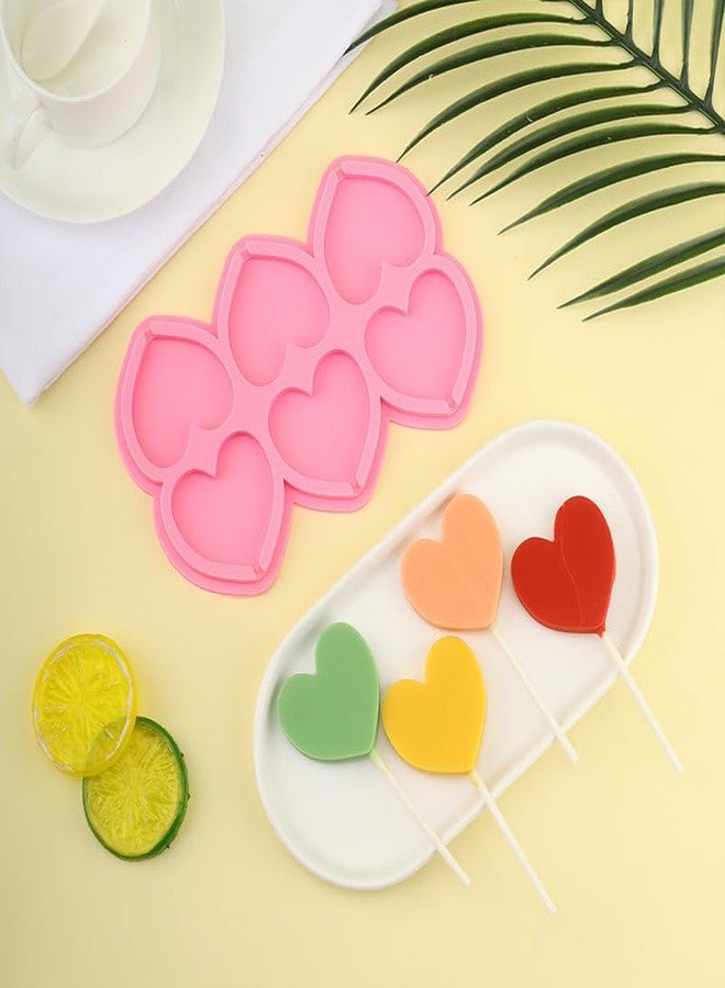 AUOCATTAIL 2 PCS Heart Lollipop Molds 6 Holes Heart Shaped Chocolate Candy Lolly Mold with 20 Lollipop Sticks Cake Decorations for Valentine Day Anniversary Day Dating Present - Image 4