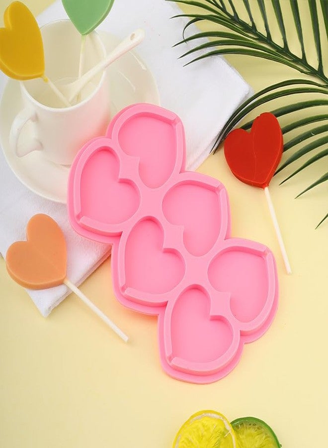 AUOCATTAIL 2 PCS Heart Lollipop Molds 6 Holes Heart Shaped Chocolate Candy Lolly Mold with 20 Lollipop Sticks Cake Decorations for Valentine Day Anniversary Day Dating Present - Image 3