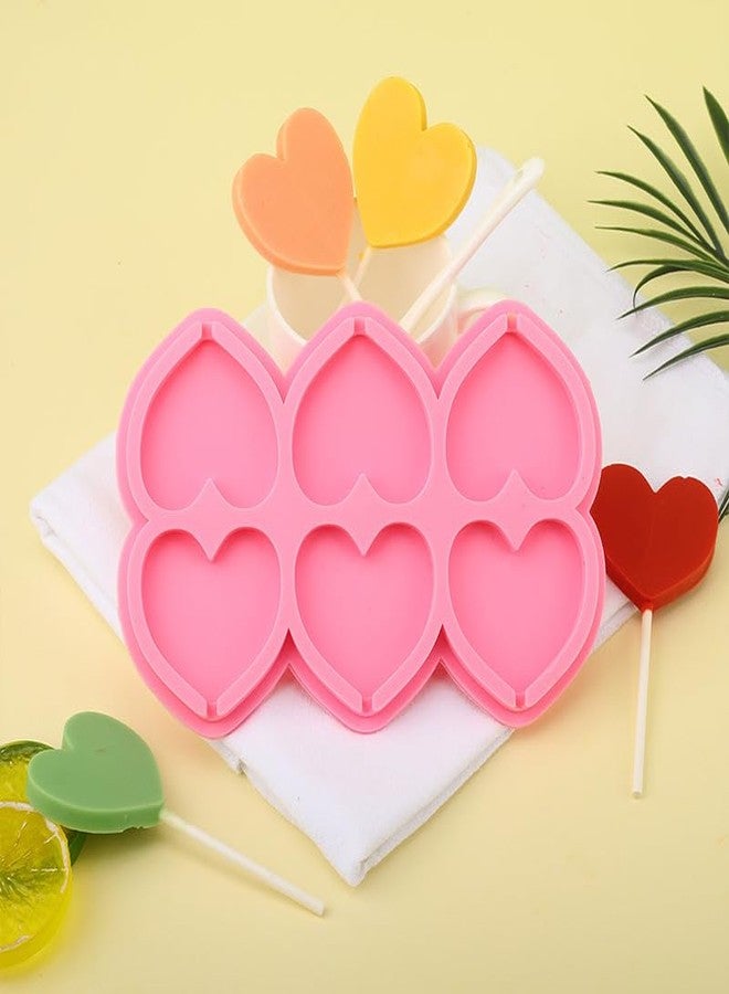 AUOCATTAIL 2 PCS Heart Lollipop Molds 6 Holes Heart Shaped Chocolate Candy Lolly Mold with 20 Lollipop Sticks Cake Decorations for Valentine Day Anniversary Day Dating Present - Image 2