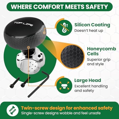 TopLife Steering Wheel Knob - Silicone Coated for Extra Grip - Compatible with Any Steering Wheels - Smooth Brodie Suicide Spinner for Car, Tractor, Mower, Boat - Image 3