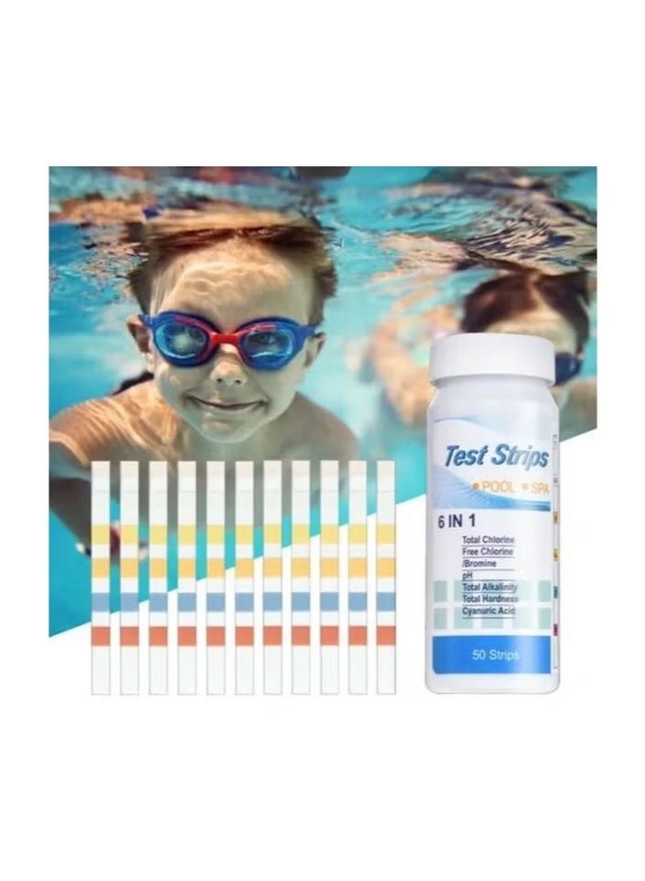 Meetion 50-Pieces/Bottle 6-In-1 Multipurpose Chlorine PH Test Strips,SPA Swimming Pool Water Tester Paper - Image 1