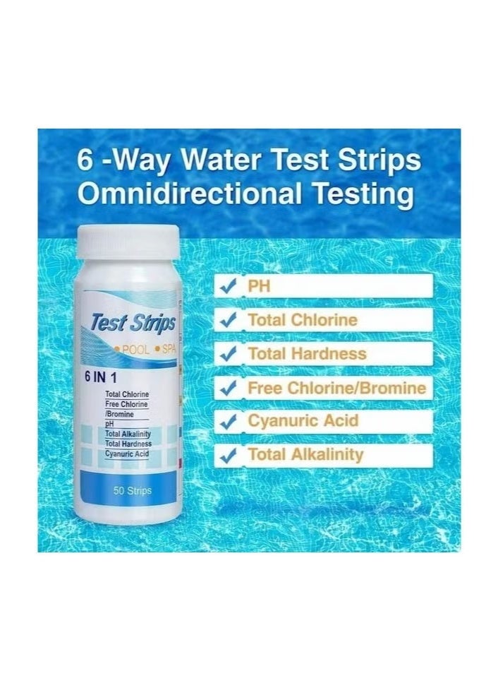 Meetion 50-Pieces/Bottle 6-In-1 Multipurpose Chlorine PH Test Strips,SPA Swimming Pool Water Tester Paper - Image 2