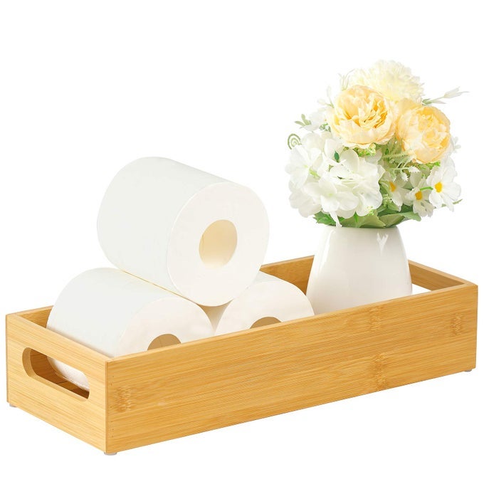 TOILET TRAY FOR BATHROOM BAMBOO TOILETS PAPER STORAGE WITH HANDLES TOILET PAPER TRAY HOLDER ORGANIZER BASKET FOR TOP TANKKITCHEN COUNTER NATURAL149X59 INCH