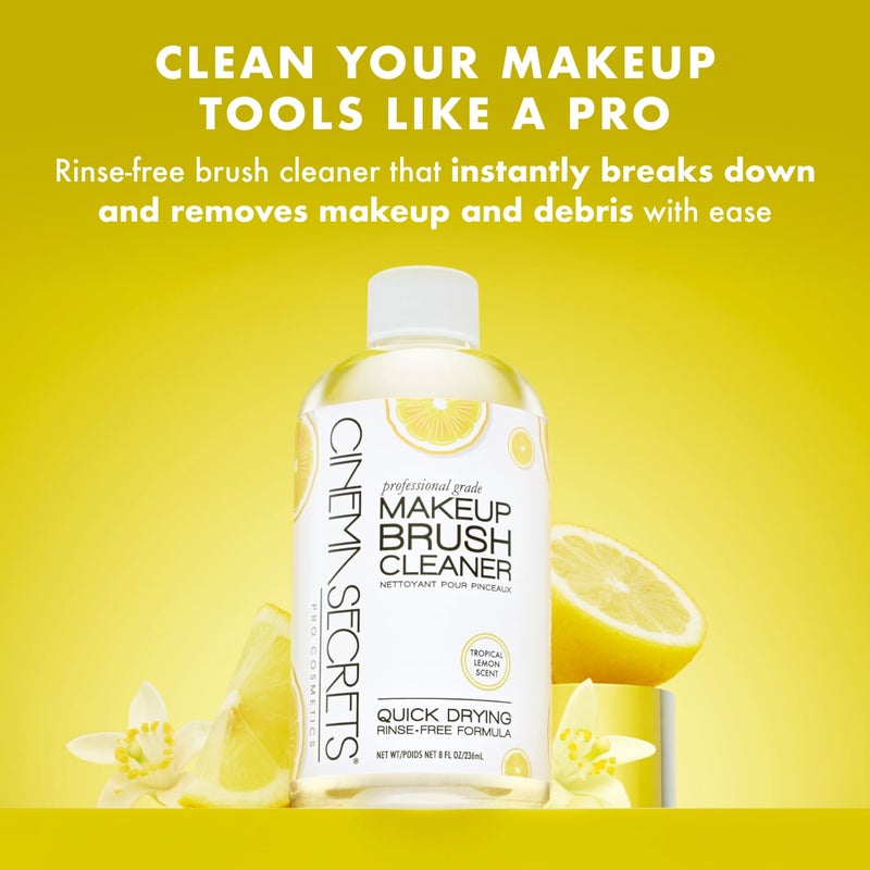 Cinema Secrets Original Makeup Brush Cleaner Solution - Professional Cleanser for Makeup Brushes - Quick-Drying, Rinse-Free Formula - Removes Stubborn Waterproof Make Up - Lemon (16 fl oz) - Image 2