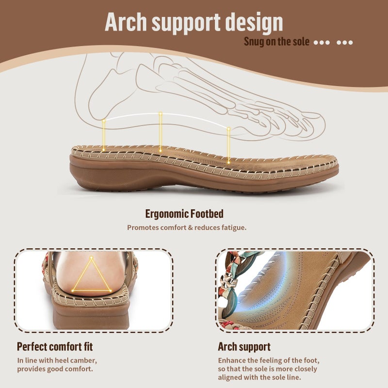 Littleplum Women Sandals Arch Support Handmade Bohemian Braided Flat Sandals Comfort Walking Beach Ankle Elastic Summer Shoes Multi Apricot Size 8.5 - Image 3