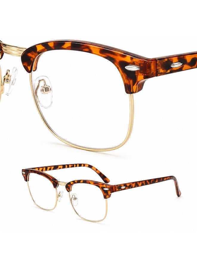 Bao fu Unisex Blue Light Filtering Browline Glasses with Clear Non-Prescription Lenses and Tortoiseshell Brown and Gold Frame - Image 4