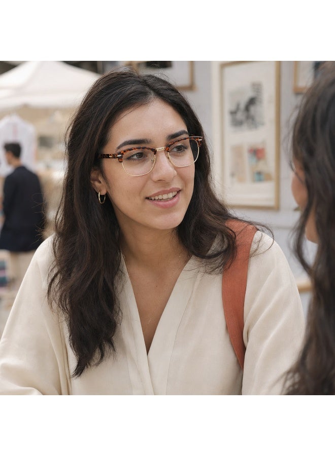 Bao fu Unisex Blue Light Filtering Browline Glasses with Clear Non-Prescription Lenses and Tortoiseshell Brown and Gold Frame - Image 5