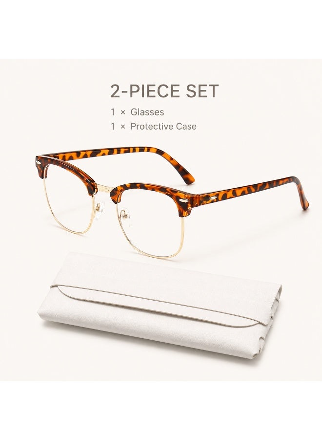 Bao fu Unisex Blue Light Filtering Browline Glasses with Clear Non-Prescription Lenses and Tortoiseshell Brown and Gold Frame - Image 2