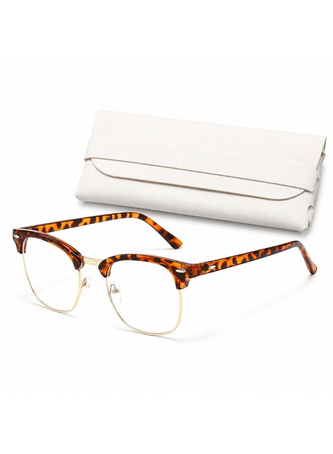 Bao fu Unisex Blue Light Filtering Browline Glasses with Clear Non-Prescription Lenses and Tortoiseshell Brown and Gold Frame - Image 1