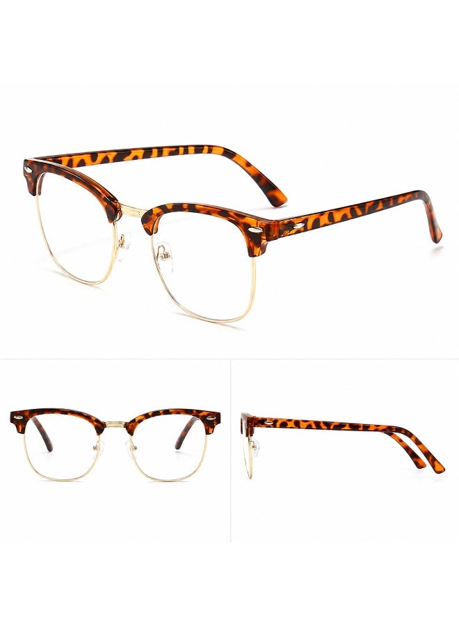 Bao fu Unisex Blue Light Filtering Browline Glasses with Clear Non-Prescription Lenses and Tortoiseshell Brown and Gold Frame - Image 3