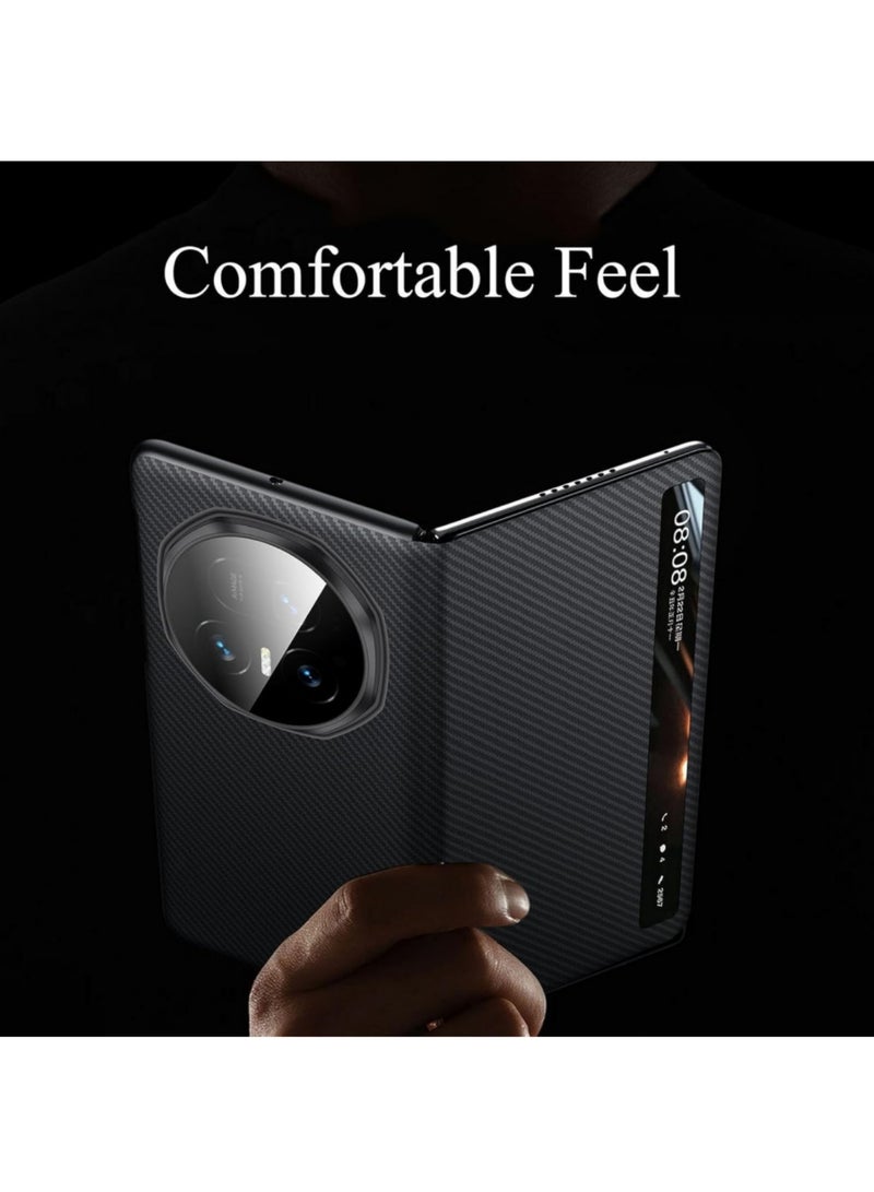 اووكاي جراب مغناطيسي متوافق مع Honor Magic V5، نافذة عرض ذكية مع خاصية الاستيقاظ/السكون التلقائي مع الرد بدون قلب، جراب نحيف وخفيف الوزن ومضاد للصدمات ومضاد للسقوط مصنوع من ألياف الكربون (أسود) - Image 3