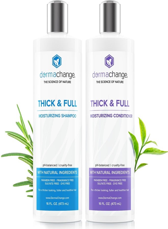 dermachange Natural Hair Growth Shampoo and Conditioner Set - Sulfate Free, Vegan, Thicker Hair Regrowth with Vitamins - Hair Loss & Thinning Products - Curly or Color Treated Hair - For Men and Women (16oz) - Image 1