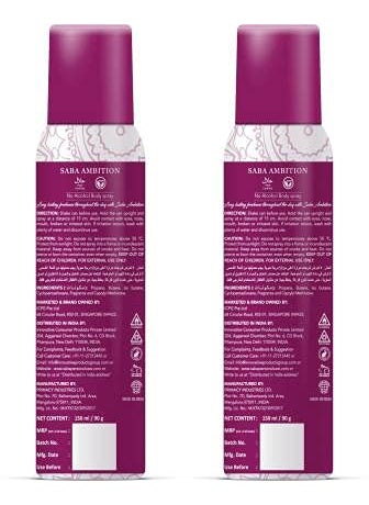 Saba Kombucha Saba Ambition NonAlcoholic Deodorant Body Spray for Women Pack of 2 150ml Each  LongLasting Freshness with Lily Sweet Apple  Rose Petals Fragrance  Zero Burning Sensation  AlcoholFree  - Image 2