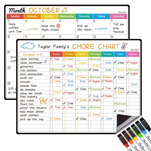 Clever Clean Magnetic Dry Erase Chore Chart, Monthly Calendar Set - 14.5"x11" Monthly Calendar, Chore Board for Fridge - 6 Extra Fine Point Markers Included - Shipped Flat - Image 1