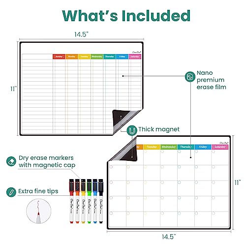 Clever Clean Magnetic Dry Erase Chore Chart, Monthly Calendar Set - 14.5"x11" Monthly Calendar, Chore Board for Fridge - 6 Extra Fine Point Markers Included - Shipped Flat - Image 2