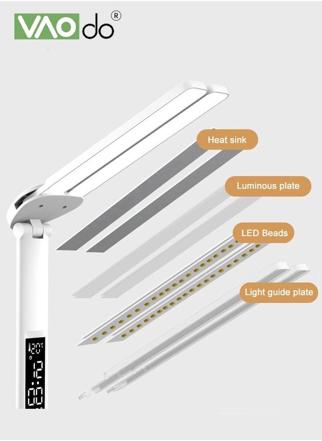 VAOdo - LED Double-headed Desk Lamp 3-color Dimmable With Smart Led Display Temperature And Time Display Desk Lamp With Pen Holder And Mobile Phone Storage Function - Image 1